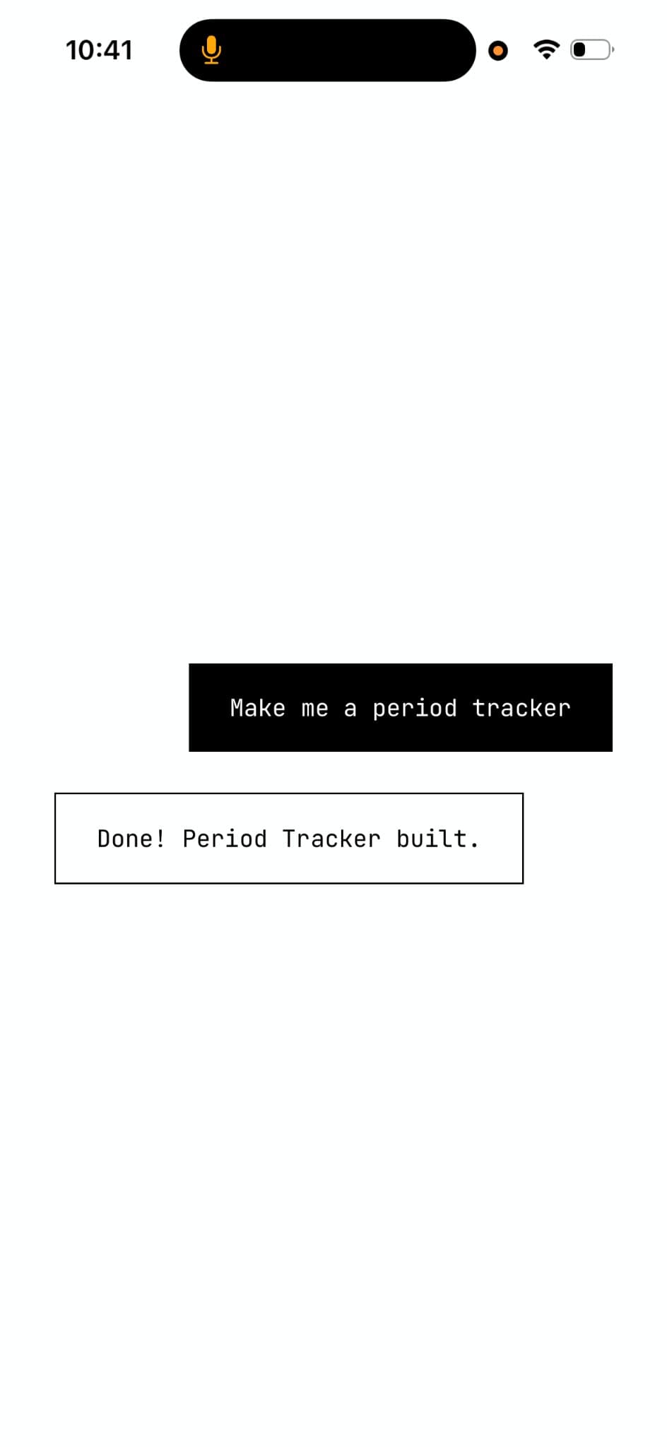Xyra creating a period tracker dashboard via conversation