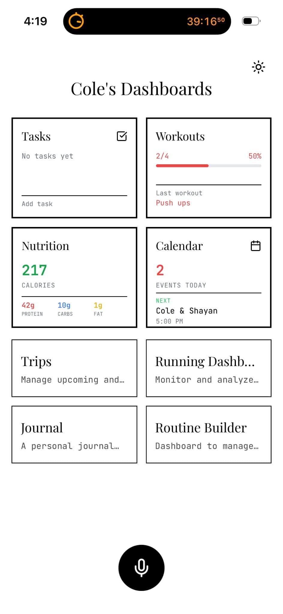 Xyra app — dashboard view